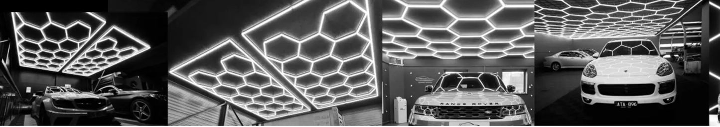 2.41*3.5M with Outline Hexagon Led Garage Lamp Inspection Hexagon Panel Light for Ceiling Wall Detailing Studio Poshing Workshop