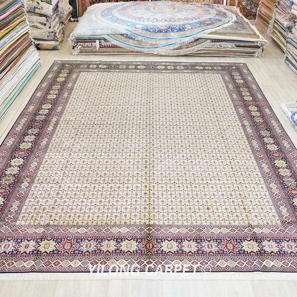 Yilong 12'x18' Oversized Hand Knotted Silk Carpet Large All Over Area Rug (TJ323A)