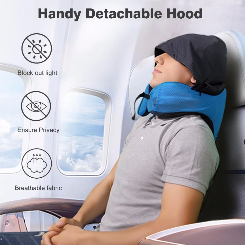6-in-1 Neck Pillow Long Haul Astronaut Memory Foam Travel Detachable Hood Adjustable Ages Side Elastic Pocket Neck Cushion Plane