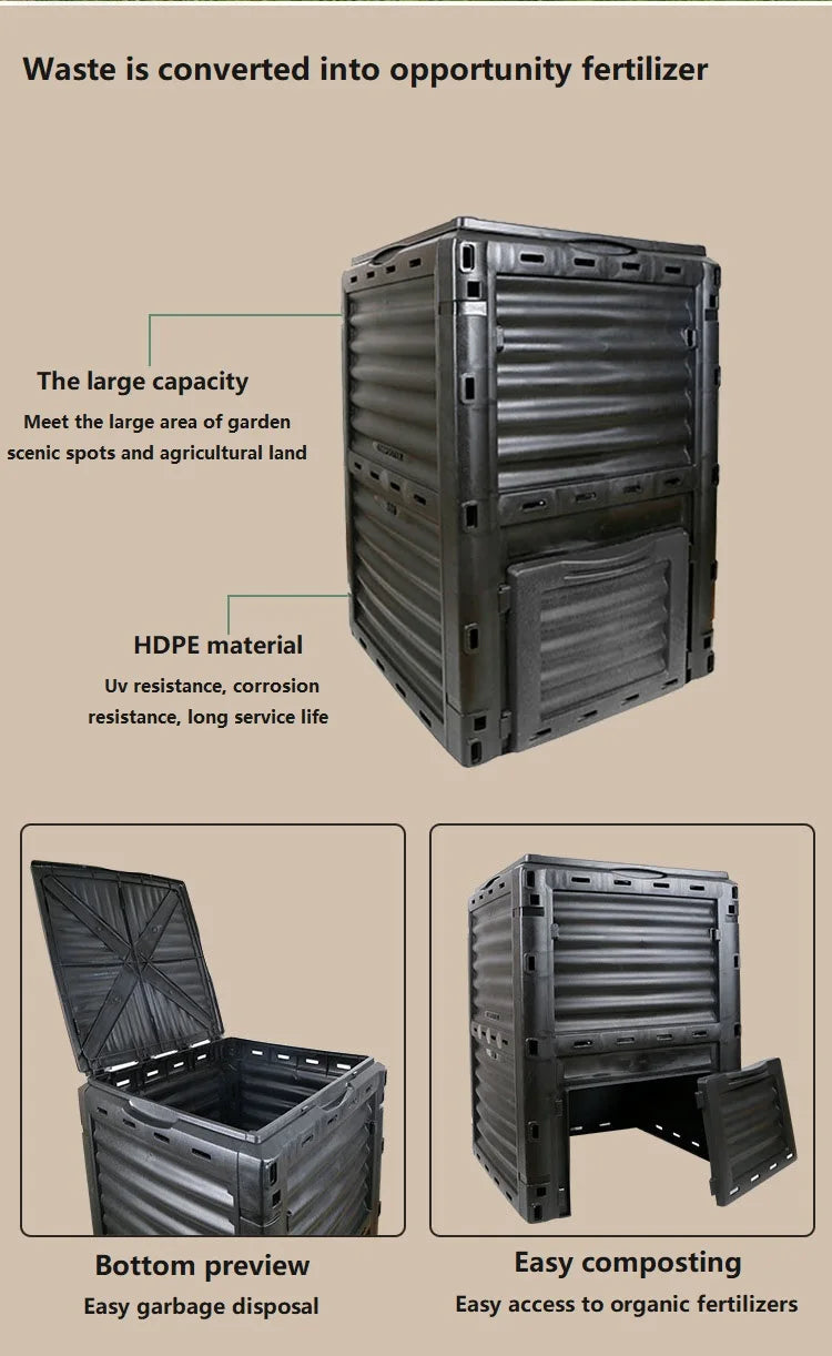 Full Compost Box 300L Compost Bin Garden Courtyard Compost box Leaves Organic Fertilize ...