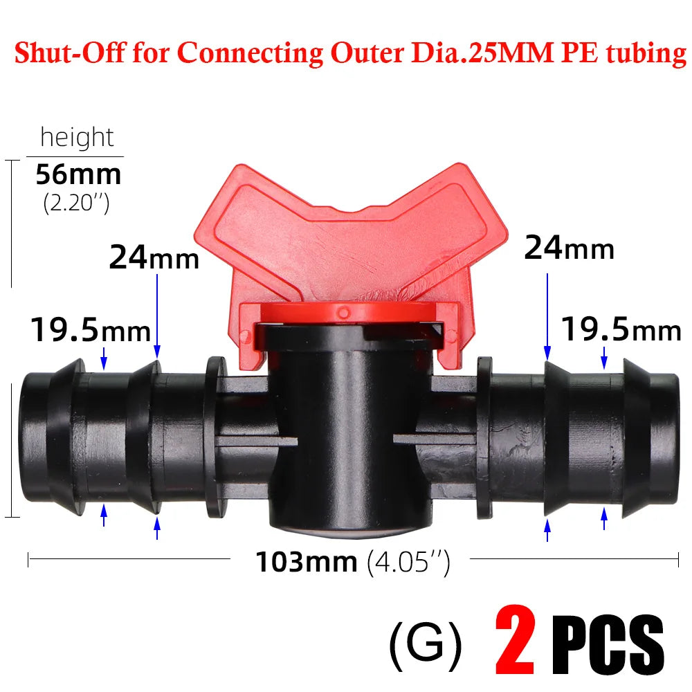 16mm 20mm 25mm 4/7mm 8/11mm Shut-off Valve Garden Hose Waterstop Barb Connector 1/4'' 1/2'' 3/4'' Drip Irrigation Valve Fittings