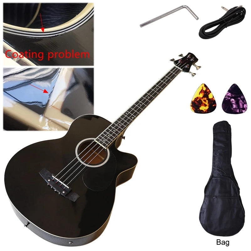 Acoustic Electric Bass Guitar 4 String High Gloss Acoustic Bass 43 Inch Natural Color Black Color Cutaway Bass Guitar with EQ