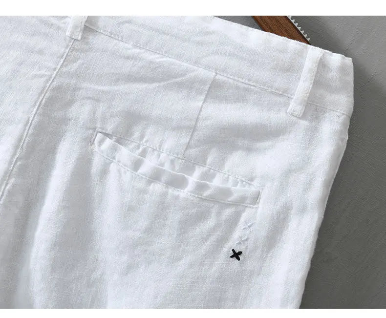 Summer New 100% Linen Casual Shorts Men Clothing Slim Solid Color Streetwear Pants Oversize B8216