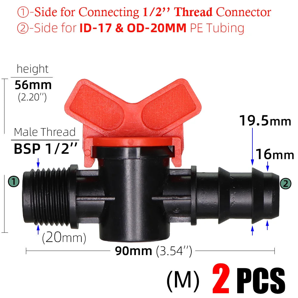 16mm 20mm 25mm 4/7mm 8/11mm Shut-off Valve Garden Hose Waterstop Barb Connector 1/4'' 1/2'' 3/4'' Drip Irrigation Valve Fittings