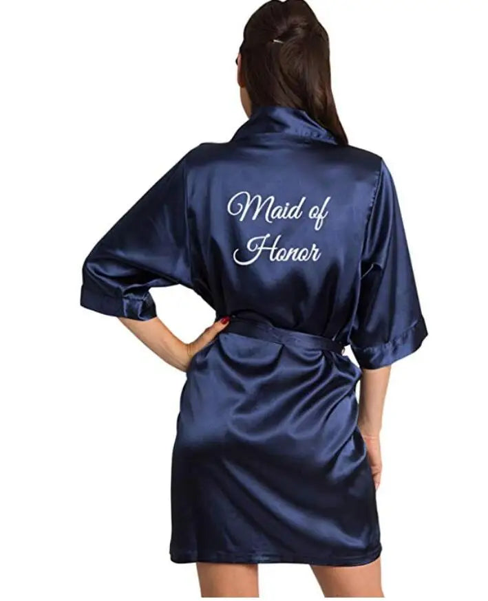 Burgundy Satin Kimono Robes women short pajamas dressing gown wine red Bridesmaid Gift team bride Bridal Party Robes