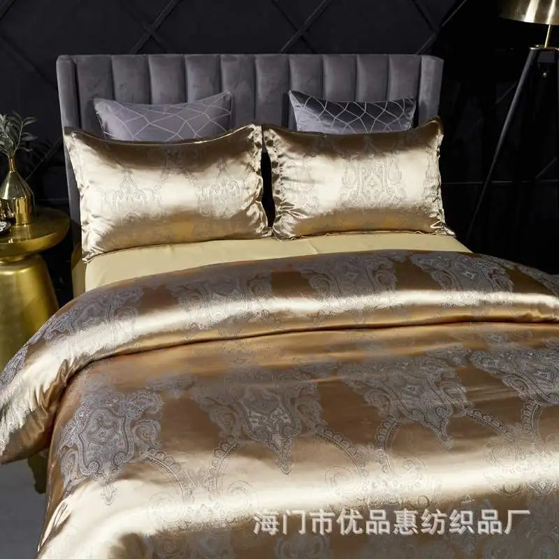 Satin Jacquard Bedding Set Luxury Bed Linens European Style Duvet Cover Queen King Size For Adults