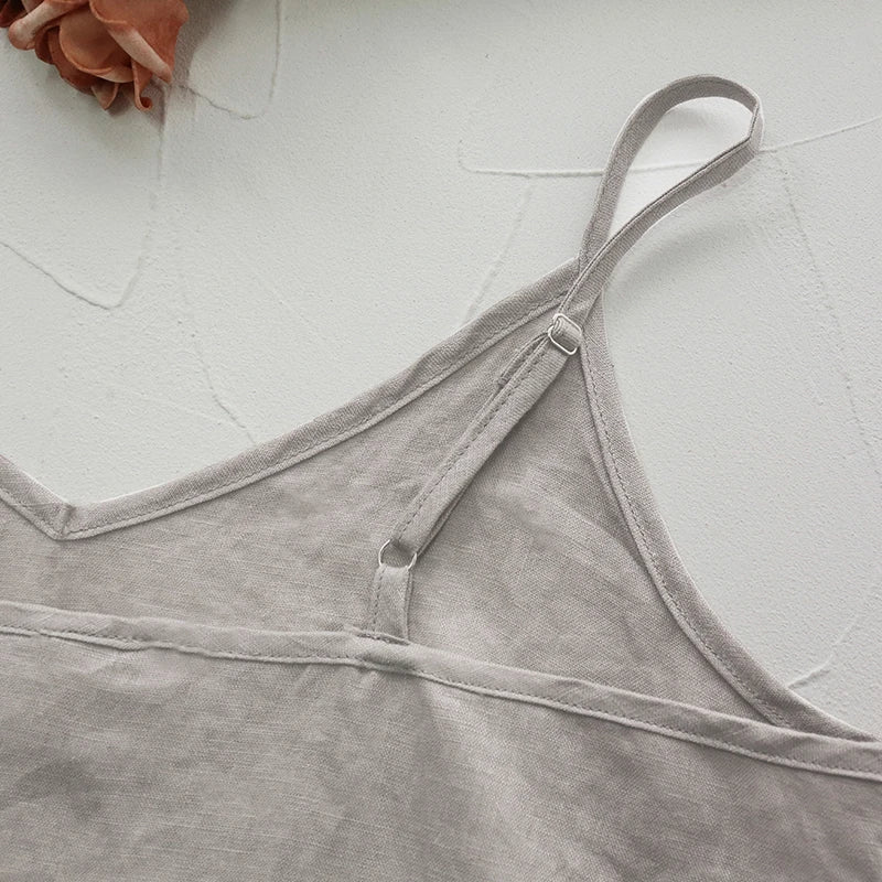 100% Linen Women'S Dress Casual Adjustable Strap Open Side Elegant Dresses For Women Vestido Feminino 120805WLY