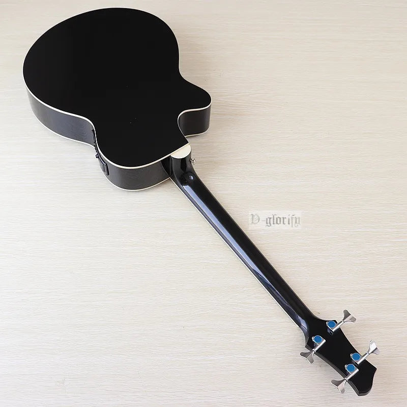 Acoustic Electric Bass Guitar 4 String High Gloss Acoustic Bass 43 Inch Natural Color Black Color Cutaway Bass Guitar with EQ