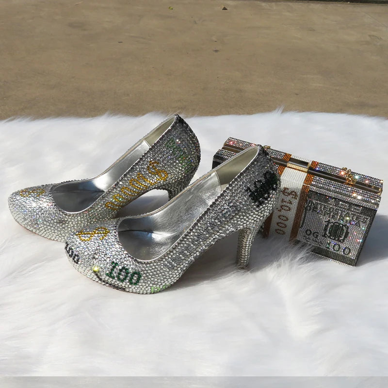 2021 bao ya fang Large size shoes bag ladies fashion shoes high heels high heels round toe party dress shoes