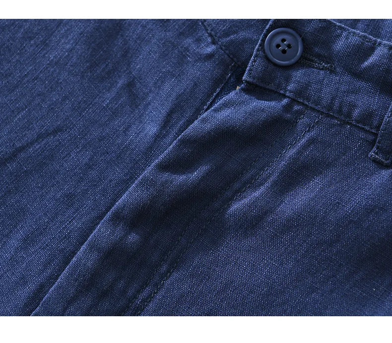 Summer New 100% Linen Casual Shorts Men Clothing Slim Solid Color Streetwear Pants Oversize B8216