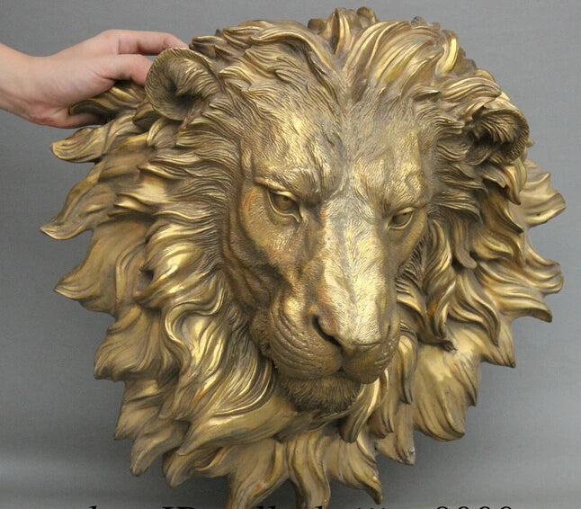 16 Chinese Brass Copper Evil Lion Head Mask Wall Hang Family Decor Art Sculpture statues garden decoration