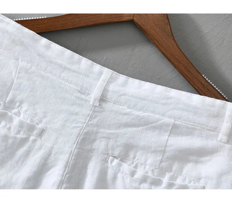 Summer New 100% Linen Casual Shorts Men Clothing Slim Solid Color Streetwear Pants Oversize B8216