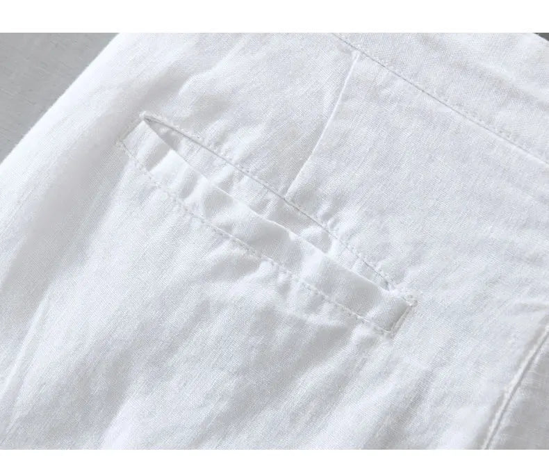 Summer New 100% Linen Casual Shorts Men Clothing Slim Solid Color Streetwear Pants Oversize B8216