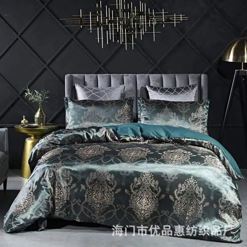 Satin Jacquard Bedding Set Luxury Bed Linens European Style Duvet Cover Queen King Size For Adults