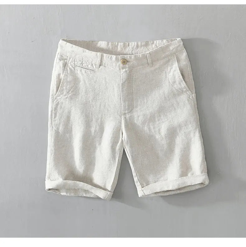 Summer New 100% Linen Casual Shorts Men Clothing Slim Solid Color Streetwear Pants Oversize B8216