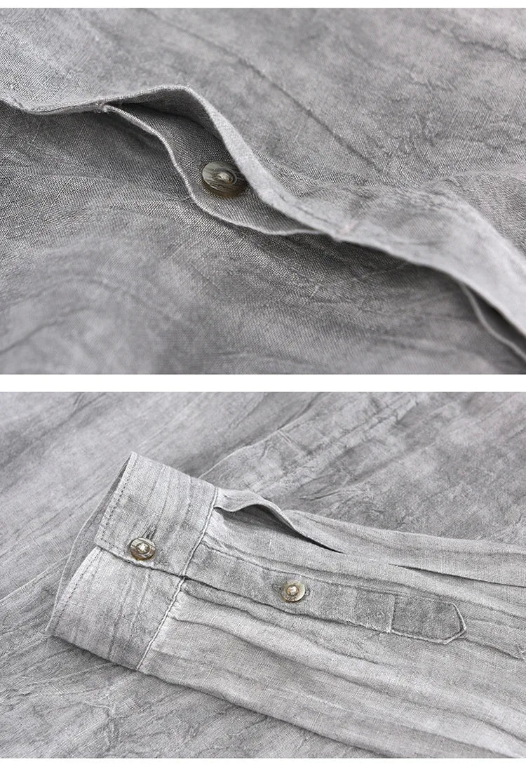 Men Spring Autumn High Quality Healthy 100% Linen Shirts Vintage Wrinkled Soft Breathable Slim Fit Tops Business Casual Shirts