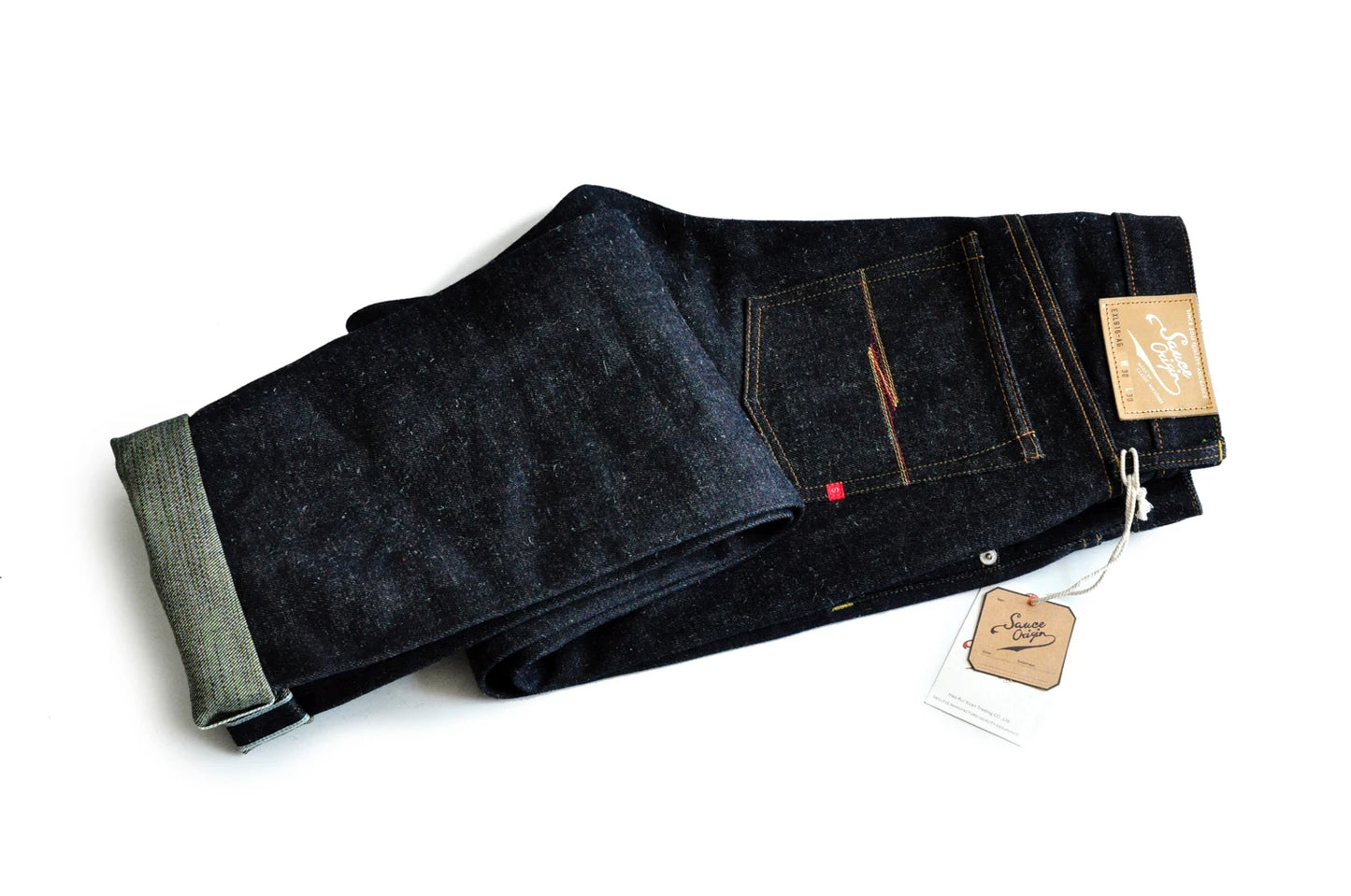 SAUCE ORIGIN EXL916-AG Mens Jeans cotton linen Selvedge Sanforized Raw Denim Jeans for Men Straight Fit Silver Button 19 oz