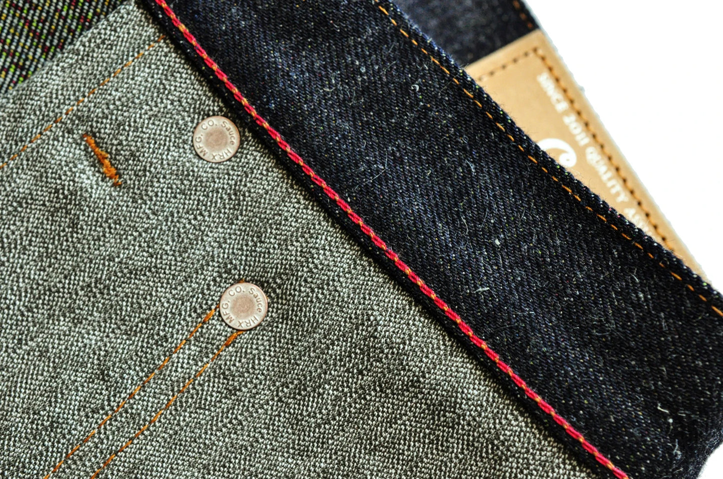 SAUCE ORIGIN EXL916-AG Mens Jeans cotton linen Selvedge Sanforized Raw Denim Jeans for Men Straight Fit Silver Button 19 oz