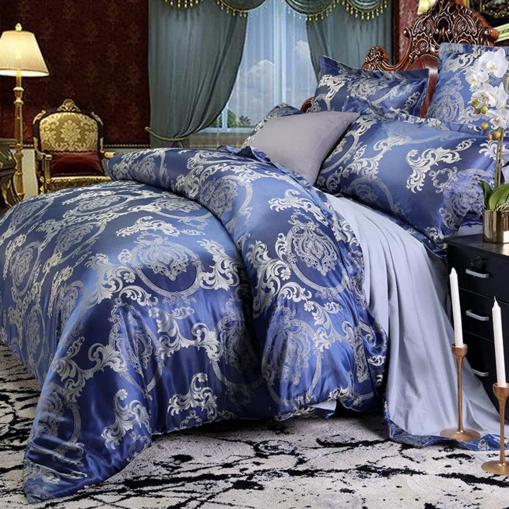 Satin Jacquard Bedding Set Luxury Bed Linens European Style Duvet Cover Queen King Size For Adults