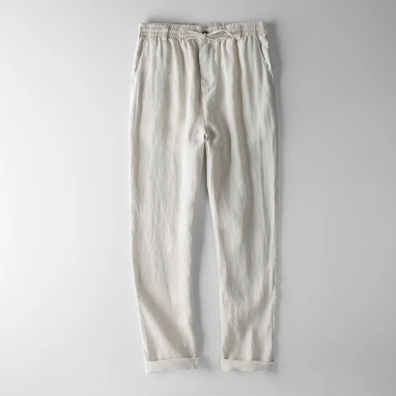 Italy 100% linen brand pants men casual fashion trousers for men solid elastic waist pants mens trend breathable trousers men