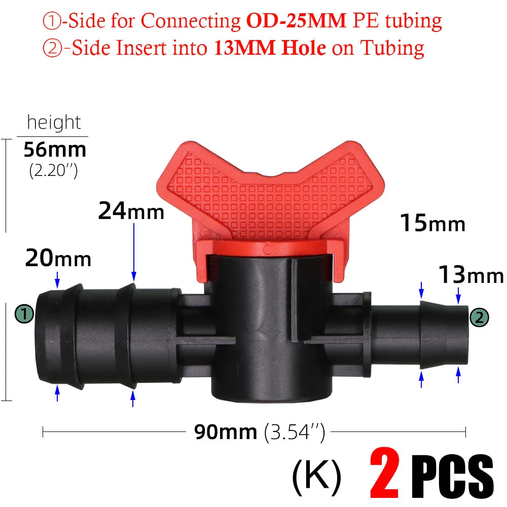 16mm 20mm 25mm 4/7mm 8/11mm Shut-off Valve Garden Hose Waterstop Barb Connector 1/4'' 1/2'' 3/4'' Drip Irrigation Valve Fittings