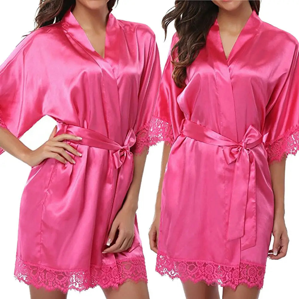 Women Night Gown Satin Robe Bathrobe Satin Nightgown Halt Sleeve Pajamas Lingerie Night Mini Dress Lace Sexy Sleepwear hot sale