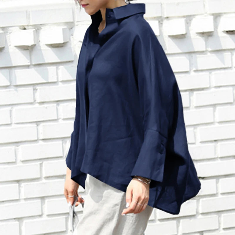 Casual Long Sleeve Shirts Women Blouse 2023 VONDA Lapel OL Style Elegant Tunic Tops Oversized Casual Solid Loose Party Blusas