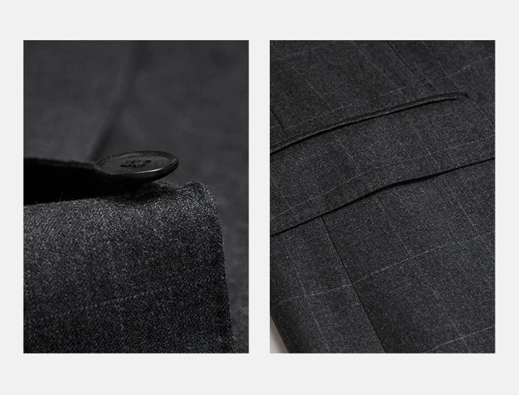 100% Wool Mens Suits Set Blazer + Pant High Quality Dark Deep Grey Christmas Party Wear Single Breasted Thin Formal Clothing 46A