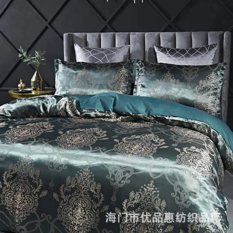 Satin Jacquard Bedding Set Luxury Bed Linens European Style Duvet Cover Queen King Size For Adults