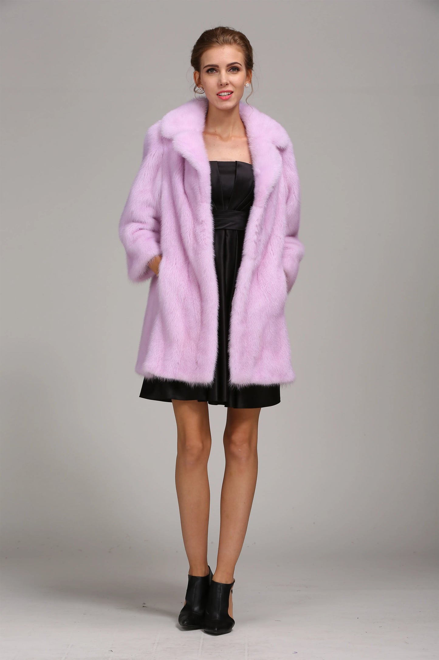 Western New Fashion Warm Coat Modest Light Purple Real Mink Fur Clothing Beautiful