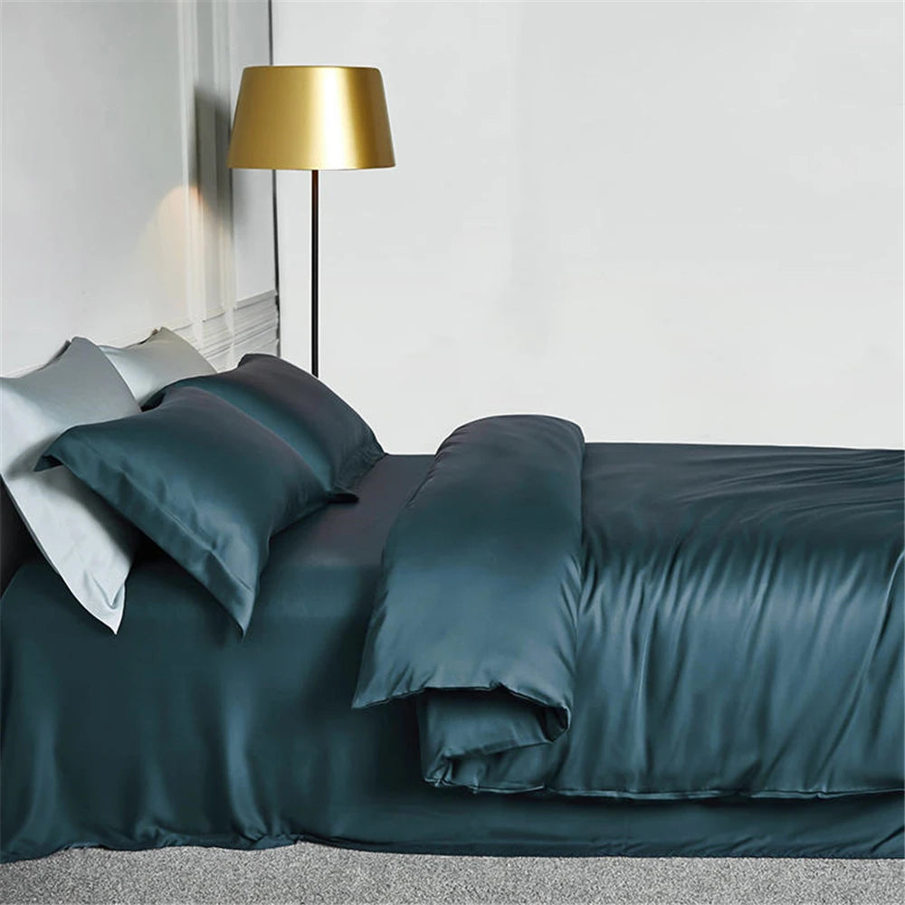 Lofuka Luxury Beauty 100% Silk Bedding Set Pure Silk Women Quilt Cover Double Flat Sheet Fitted Sheet Pillowcase For Deep Sleep
