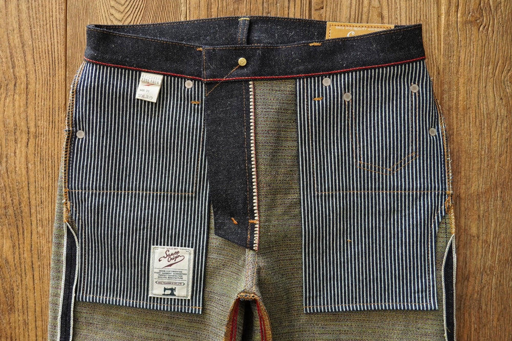 SAUCE ORIGIN EXL916-AG Mens Jeans cotton linen Selvedge Sanforized Raw Denim Jeans for Men Straight Fit Silver Button 19 oz