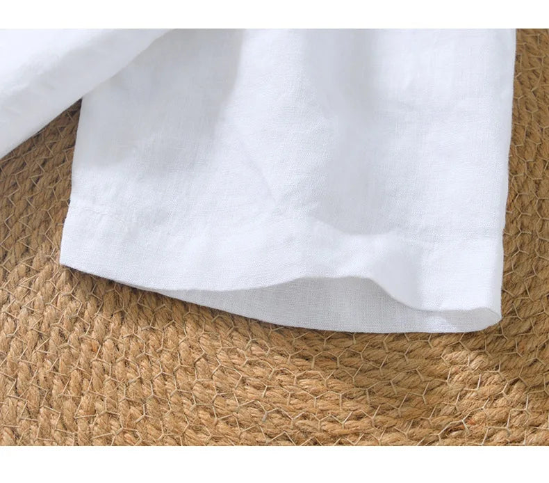 Summer New 100% Linen Short Sleeve T Shirt for Men Casual Thin Solid Color Slim Men Clothing BL998