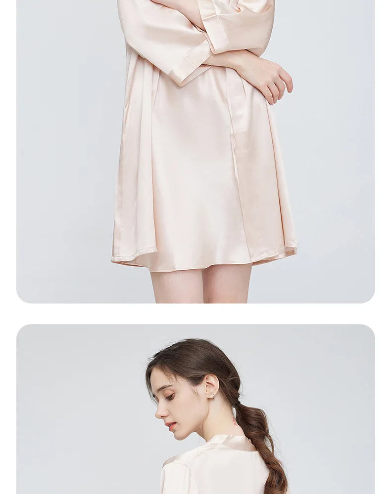 Birdtree 19MM 100%Real Silk Sleeping Robe Sling Dress, Sexy Elegant Women Fashion Night-robe Sets, V Neck Sleepwear S43918QM