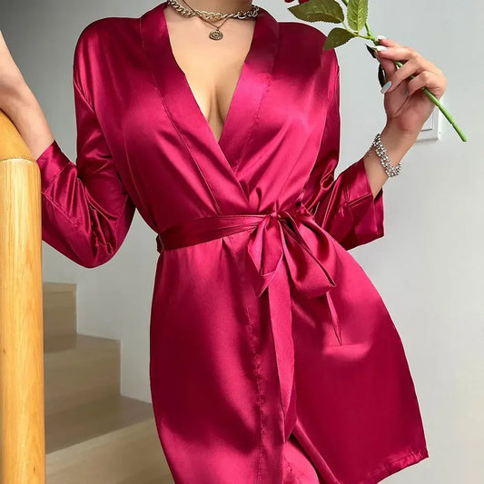 Women Silk Satin Short Night Robe Solid Kimono Robe Fashion Bath Sexy Bathrobe Peignoir Femme Wedding Bride Bridesmaid Robe