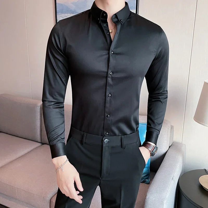 Camisas De Hombre Korean Luxury Clothing Long Sleeve Shirts For Men All Match Slim Fit Formal Men's Social Shirt Dress Big Size
