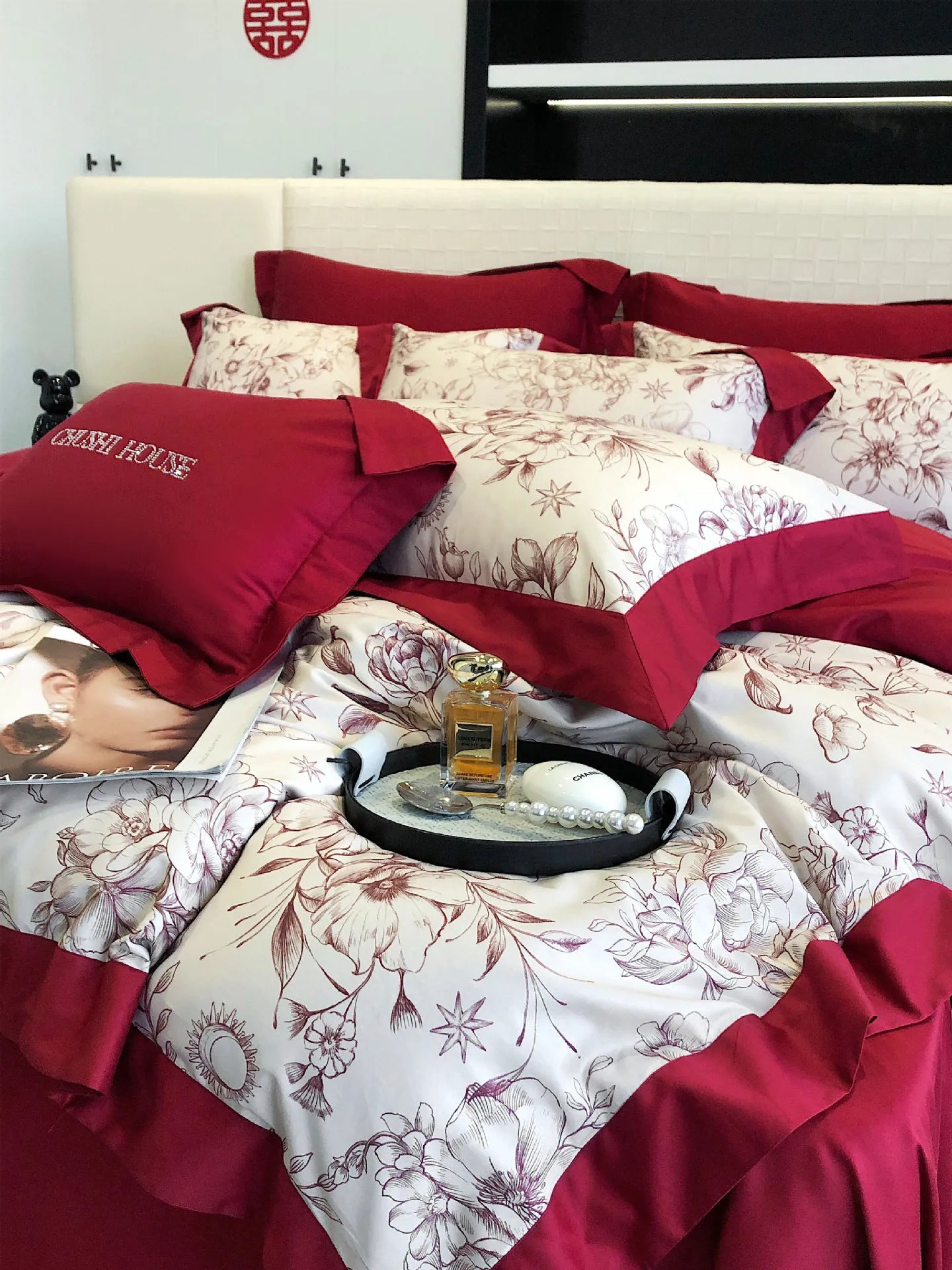 100S Egyptian Cotton Bedding Set Wedding Queen King Double Size Digital Printing  Bed Linens Duvet Cover Set Sheet Pillowcase