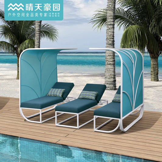 Outdoor Leisure Bed, Round Bed Lounge Chair, Aluminum Alloy Garden Villa, B&B Resort, Sun Bed