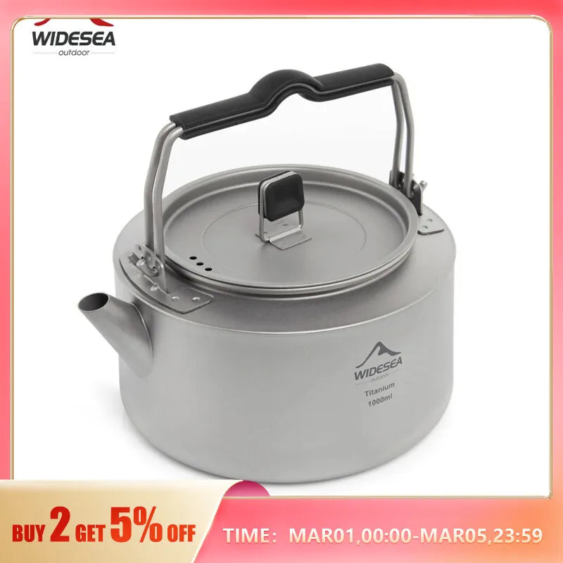 Widesea Camping Titanium Kettle Outdoor Tea Coffee Kettle Tableware Pot Supplies Tourist Dishes Hiking Cooking Equipment