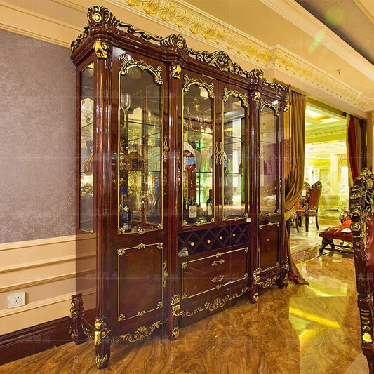 Wine Cabinet Solid Wood Carved Gold Painting Home Living Room Wall Wine Cabinet Sideboard Cabinet High-End American Wine