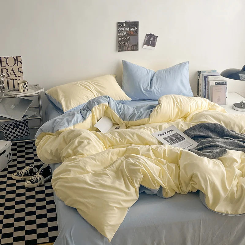 Solstice Home Textile Solid Color Dark Blue Bedding Set Boys Girl Child Adult Woman Flat Bed Sheet Duvet Cover Pillowcase Sheet