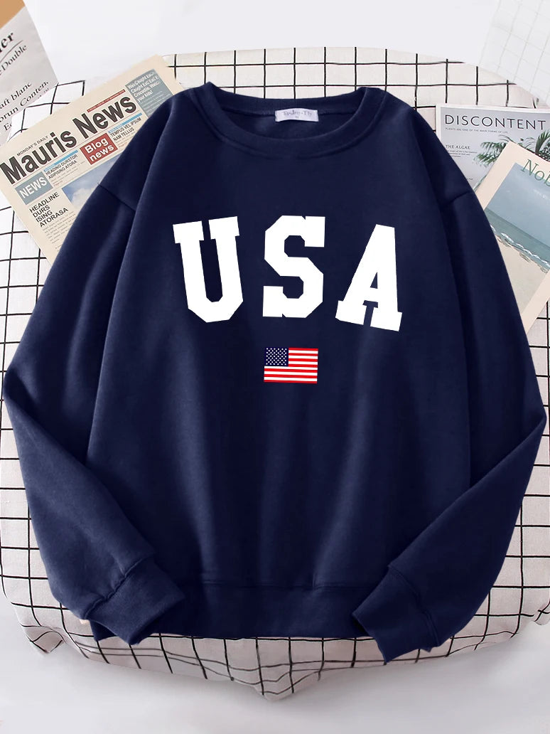 Usa American Flag Patriotic Street Hoody Women simple Oversize Sweatshirt Street All-match Clothing Hipster S-XXL Female Tops