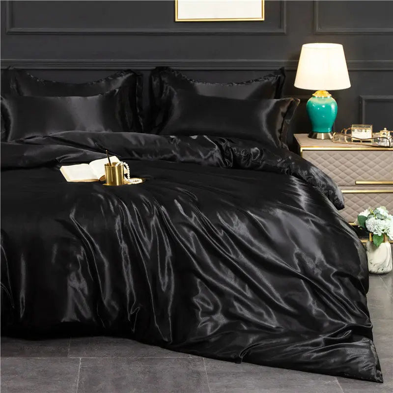 Nordic Silk Bedding Set with Duvet Cover Bed Sheet Pillowcase Luxury Couple Single Double Summer Home Textile Solid Bedsheet