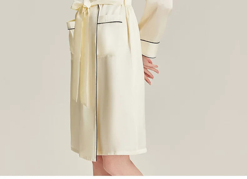 BirdTree 6A 19MM 100%Real Silk Satin Night Robe, Women Notched Neck Sash, Elegant Simple Pajama Robe, 2024 Spring Fall P469122QM