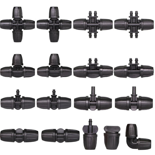 10pcs Garden 3/8" To 1/4" Hose Connector 8/11 To 4/7mm Barbed Lock Tee Straight Elbow End Plugs Pipe Adapter Irrigator Fitting