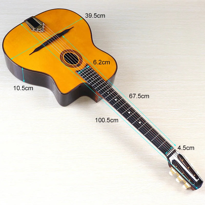 41 Inch Django Guitar Spruce Wood Top Gypsy Swing Acoustic Guitar Natural High Gloss Finish 6 String Folk Guitar Jango