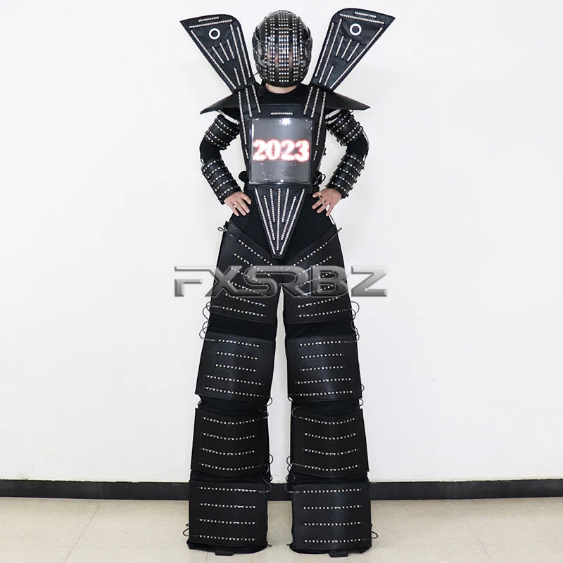 Full Color Smart Pixels LED Robot Suit Costume Light Up Stilts Walker Clothing Luminous Jacket Chest Display Helmet Laser Gloves