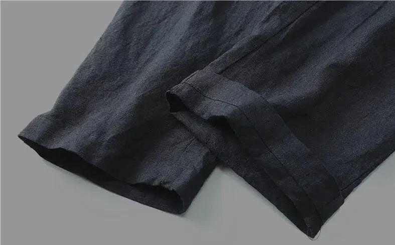 Men's Slim Fit Linen Cropped Pants Casual White Straight Leg Pants Loose Fit Summer Cotton Linen Mix For Middle Age Dads