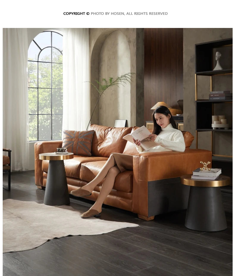 YY Post-Modern Simple Retro Oil Wax Skin Full Leather Sofa Living Room Sofa