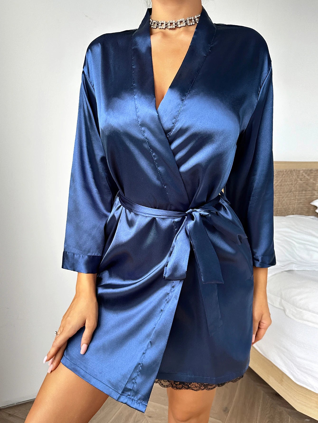 Summer Satin Ladies Nightgown Solid color lace-up Robe Sexy comfortable women's pajamas Loungewear